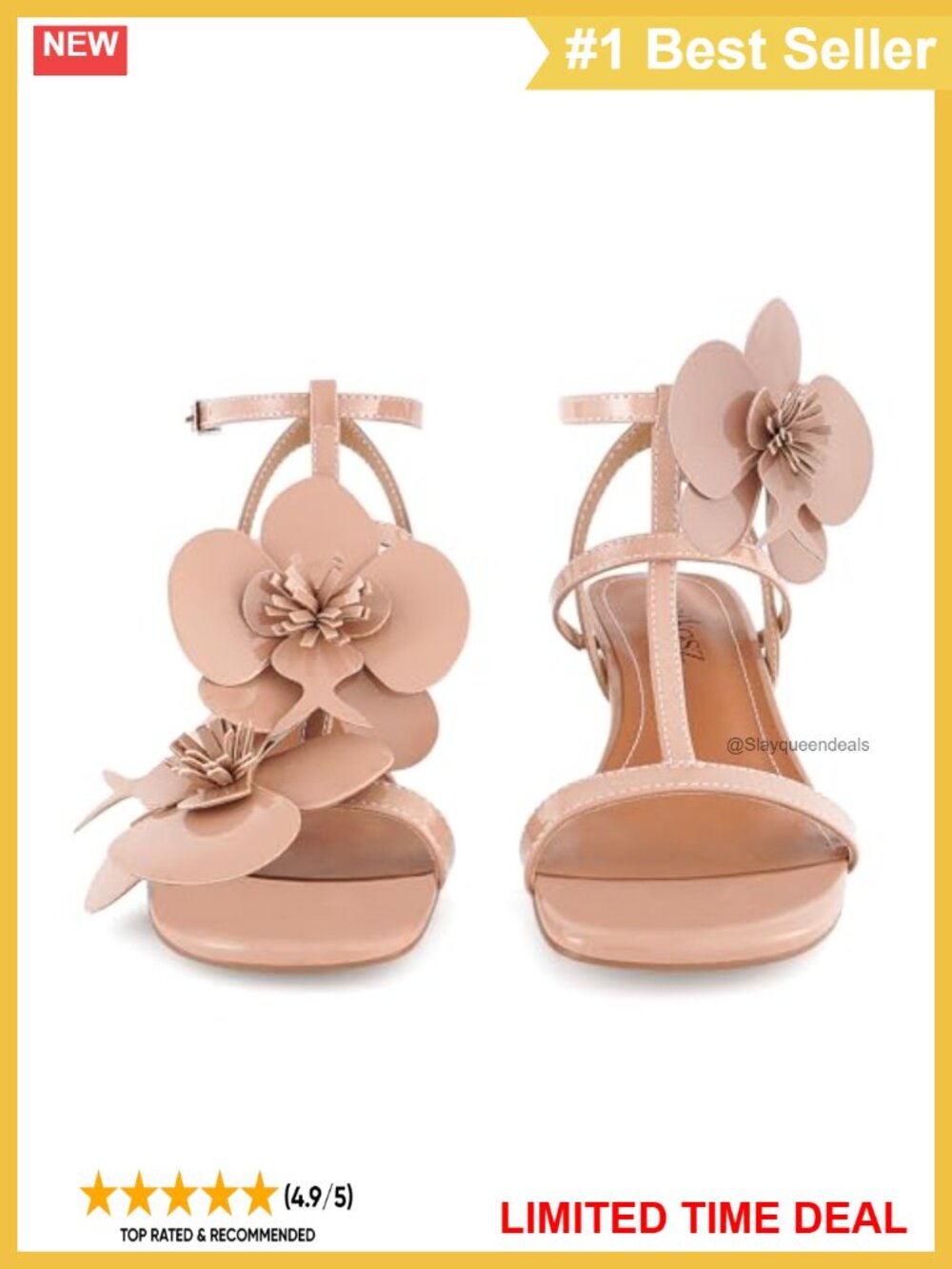 Faux Leather Strappy Floral Heeled Sandals Open Toe Kitten Heel